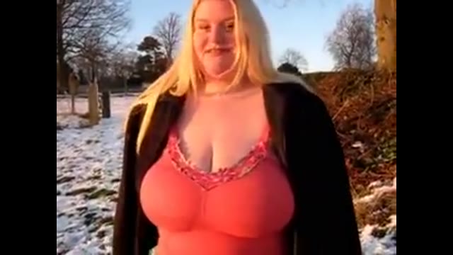 English Mature Showing Her Huge Saggy Boobs Outside In Public