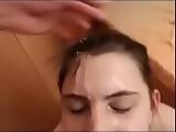 Cute Russian takes a facial from big dick