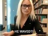 Sexy hot blonde gets caught masturbating in public library