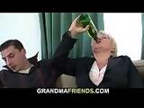 Drunk blonde old grandma double fucked on the table